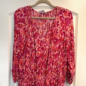 Women's Pink & Orange Printed V-Neck Tiered Dress